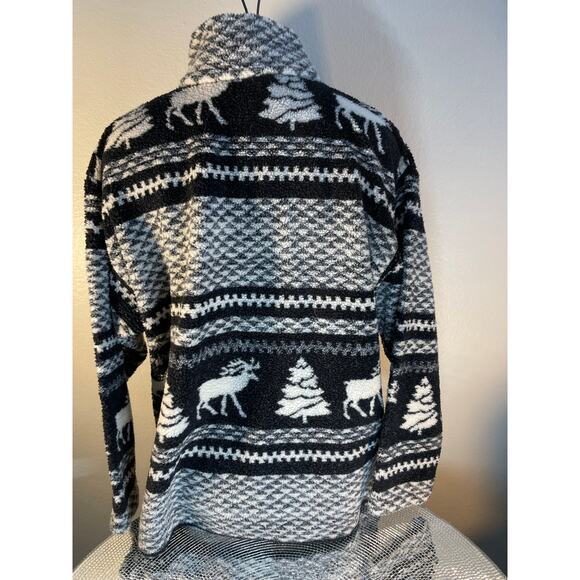 90s essentials style fleece Black and White deer tree Medium - Picture 4 of 14